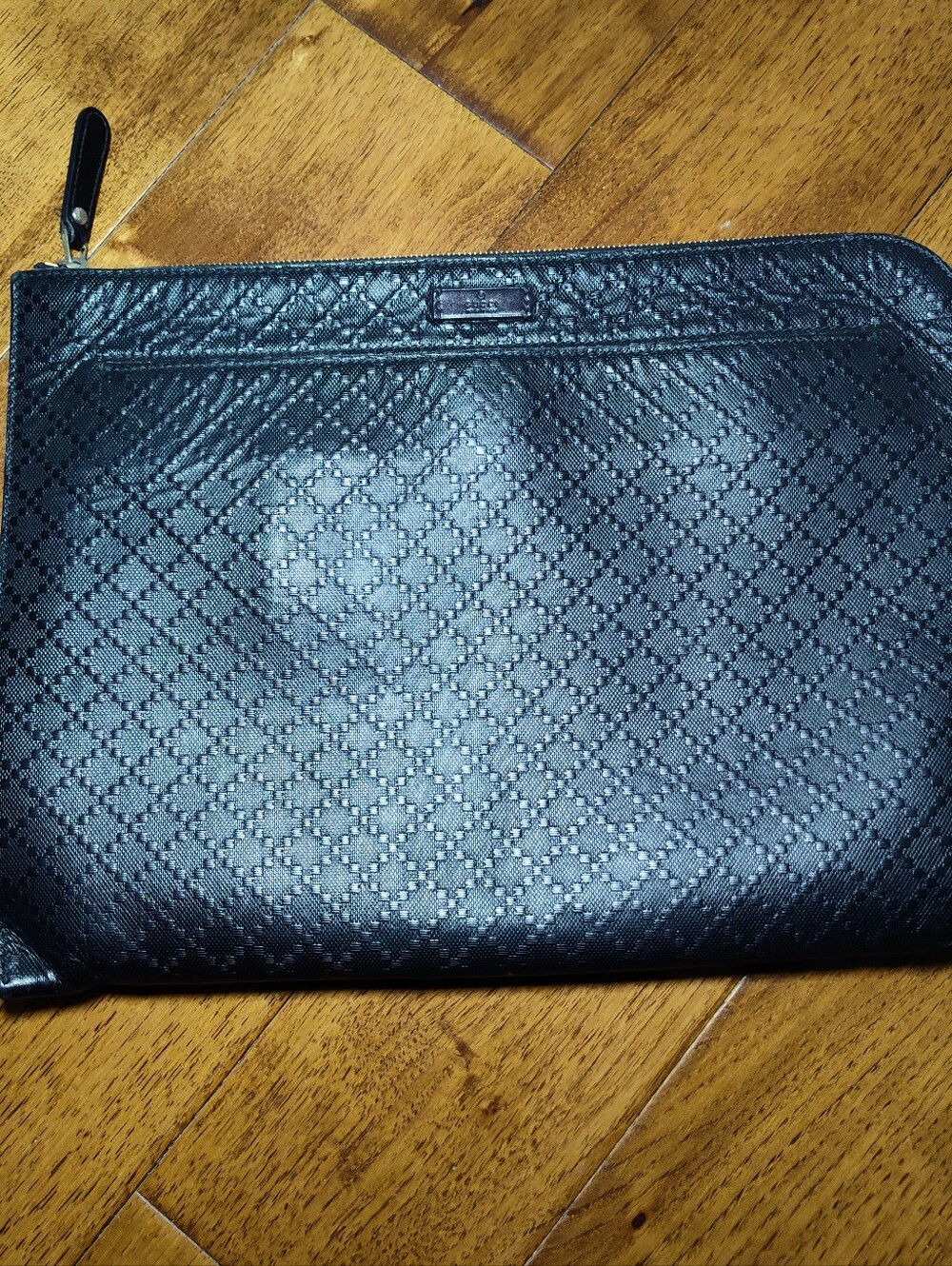 Gucci Diamante Leather Portfolio Pouch Laptop Bag Black